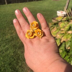 “Friendship” 💛💛 Beautiful vintage earring upcycled into a statement ring